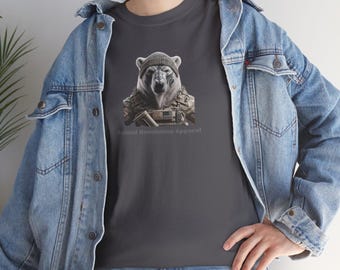 Military Polar Bear T-Shirt, Arctic Animal Shirt, Wildlife Tee, Army Bear Top, Camouflage Theme Apparel