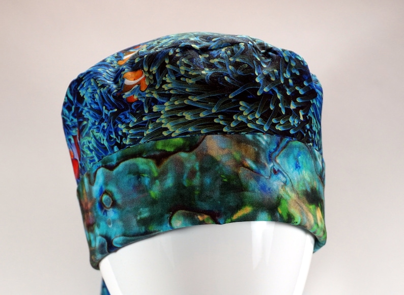 Anemone Reversible Ponytail Scrub Hat Clown Fish Nemo Digital Prints OR Hat Abalone Surgical Hat Scrub Cap