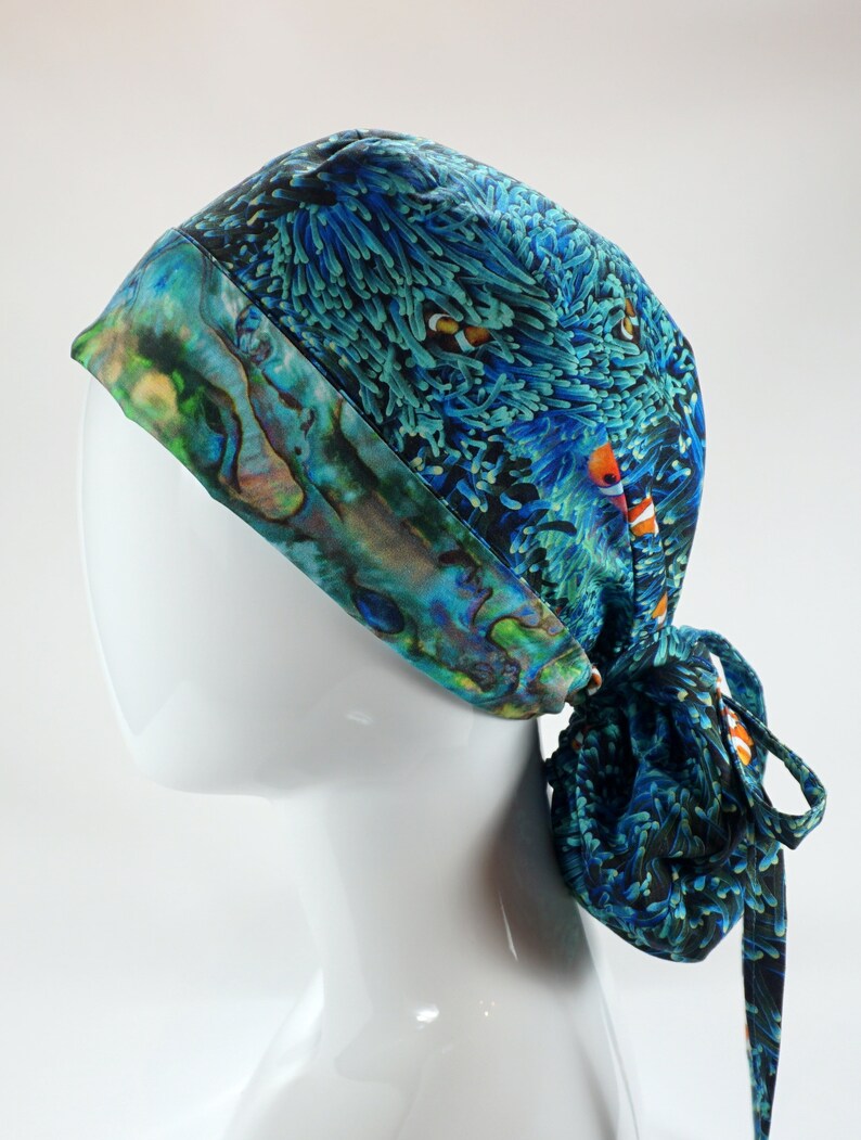 Anemone Reversible Ponytail Scrub Hat Clown Fish Nemo Digital Prints OR Hat Abalone Surgical Hat Scrub Cap