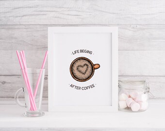 Impression La vie commence après le café, art de cuisine minimaliste (option encadrée)
