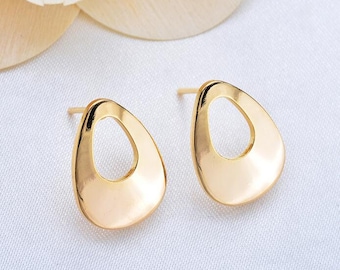 6pcs Zn Alloy 18KC Plated Gold Earring Stud Post Earring Supply- Teardrop Shape Earring connector-Earring finding-jewelry supply 16.8mm*12mm