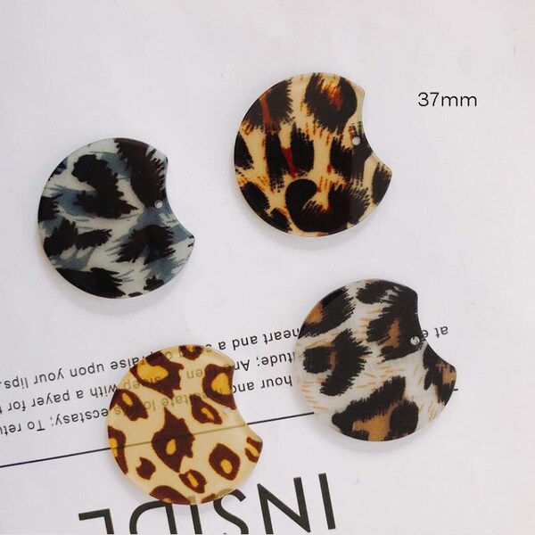 6pcs Tortoise Shell Acetate Acrylic Earring Supply Charms Leopard Print Special Round Shape pendant Earring connector-jewelry supply 37mm