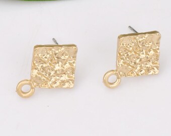 6pcs Zn Alloy Plated Gold Earring Charm Earring Supply Earring Post/stud Square Shape Earring connector-Earring findings-jewelry supply 10MM