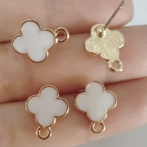 6pcs Zn Alloy Plated Gold Charm Earring Supply Earring Post/stud Clover Shape Earring connector-Earring findings-jewelry supply 12MM CD3045C
