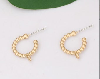 6pcs Zn Alloy Plated Gold Charm Earring Supply Earring Post/stud Ball C shaped Earring connector-Earring findings-jewelry supply 14*17mm