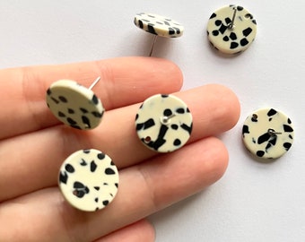 6pcs Tortoise Shell Acetate Earring Stud/post Earring Charms- Coin pendant Black Polka Dot connector-Earring findings-jewelry supply 16MM