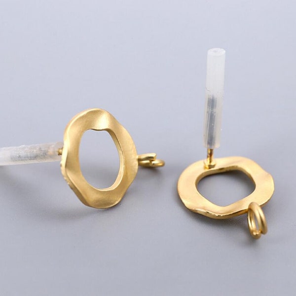 6pcs Zn Alloy Plated Gold Charm Earring Supply Earring Post/stud Wave Cirle Shape Earring connector-Earring findings-jewelry supply 15mm