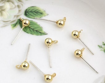 6pcs Zn Alloy Plated Gold Charm Earring Supply Earring Post/stud Ball Shape Earring connector-Earring findings-jewelry supply 4mm