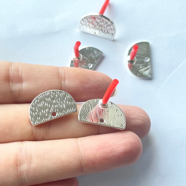 6pcs Zn Alloy Plated Matted Silver Earring Charm Earring Supply Semiround Shape Earring connector-Earring findings-jewelry supply 20mm*12mm