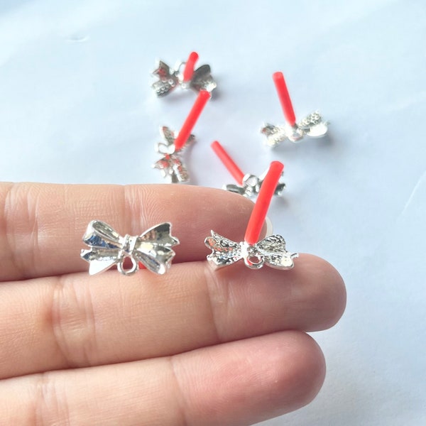 6pcs Brass Plated Silver Earring Supply Earring Post/Stud Bowknot Shape Earring connector-Earring findings-jewelry supply 16*11mm CT2146A