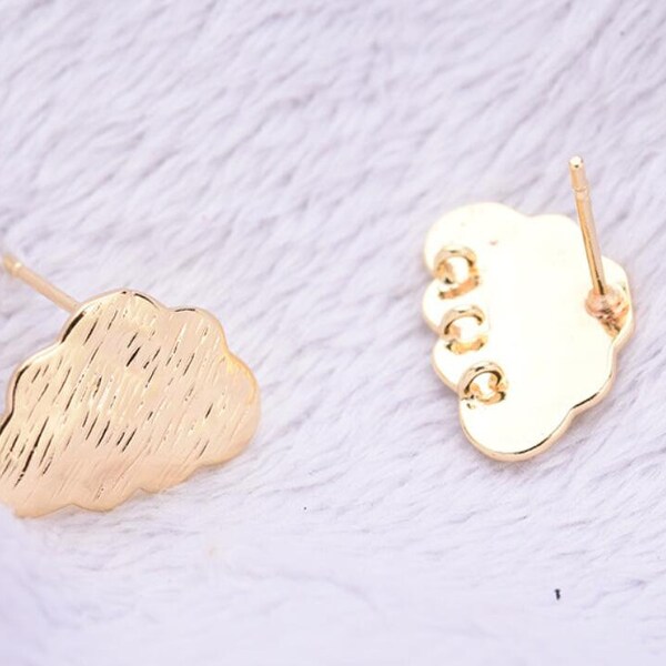 6pcs Zn Alloy 18K Gold Plated Earring Stud Post Earring Supply- Cloud Shape Earring connector-Earring finding-jewelry supply 14*13mm