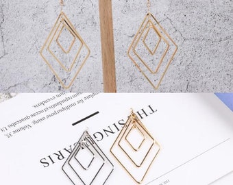6pcs Zn Alloy Plated Gold Silver Earring Charms Earring Supply Diamond Shape Earring connector-Earring findings-jewelry supply 40mm*66mm