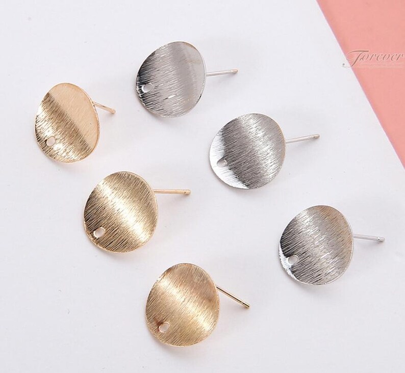 6pcs Brass Plated Gold Charm Earring Supply Earring Poststud Wave Round Shape Earring connector-Earring findings-jewelry supply 14mm