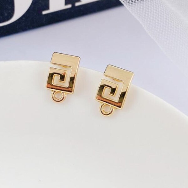 6pcs Zn Alloy Plated Gold Earring Charm Earring Supply Special Shape Earring Silver Pin connector-Earring findings-jewelry supply 13*7mm