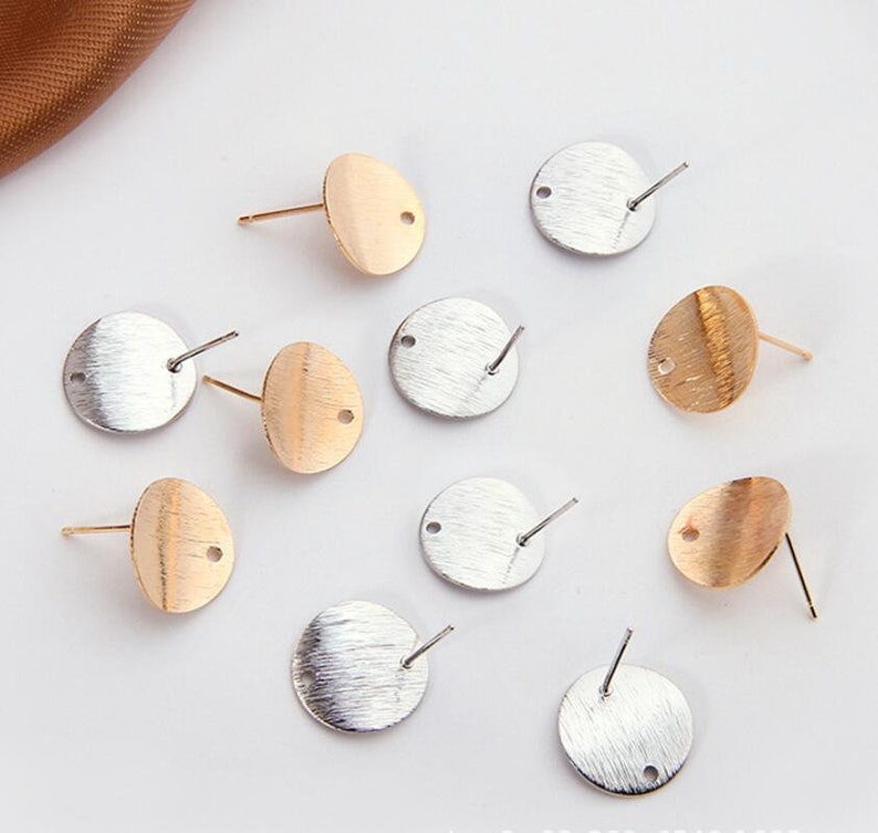 6pcs Brass Plated Gold Charm Earring Supply Earring Poststud Wave Round Shape Earring connector-Earring findings-jewelry supply 14mm