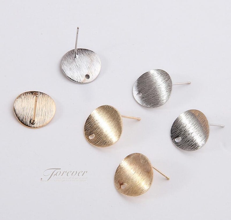 6pcs Brass Plated Gold Charm Earring Supply Earring Poststud Wave Round Shape Earring connector-Earring findings-jewelry supply 14mm