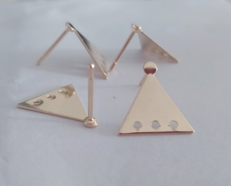 6pcs Zn Alloy Plated Gold Earring Supply Earring Post/Stud Triangle Shape Earring connector-Earring findings-jewelry supply 12mm13mm HI1319 image 2
