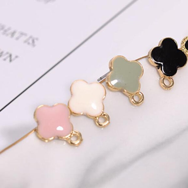 6pcs Zn Alloy Plated Gold Charm Earring Supply Earring Post/stud Clover Shape Earring connector-Earring findings-jewelry supply 12MM