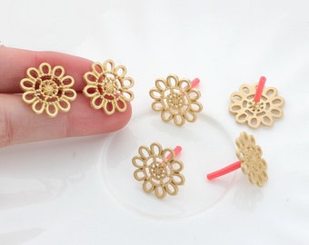 6pcs Zn Alloy Plated Gold Earring Charm Supply Earring Stud/post Flower Shape Earring connector-Earring findings-jewelry supply 20mm