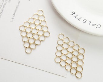 6pcs Zn Alloy Plated Gold Earring Charms Supply Earring Charms Diamond Shape Earring connector-Earring findings-jewelry supply 64mm*40mm