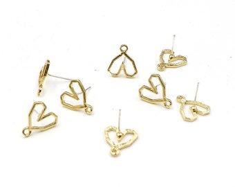 6pcs Zn Alloy Plated Gold Earring Charm Earring Supply Heart Shape Earring connector-Earring findings-jewelry supply 13.5mm*12MM