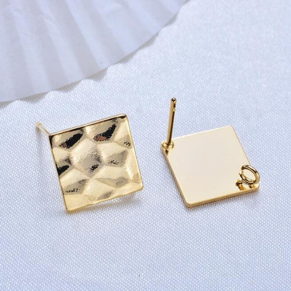 6pcs Zn Alloy 18KC Plated Gold Earring Stud Post Earring Supply-Wave Square Shape Earring connector-Earring finding-jewelry supply 12mm