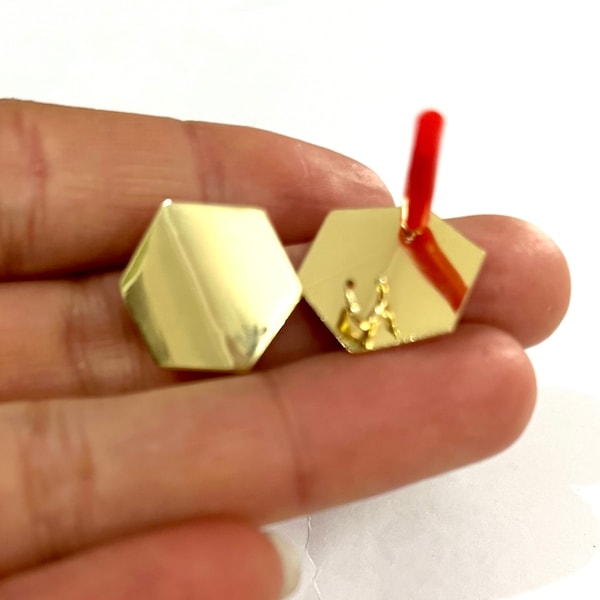 6pcs Zn Alloy Gold Earring Charm Earring Post/stud Earring Charms Hexagon Shape Earring connector-Earring findings-jewelry supply 18mm*18mm