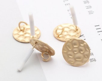 6pcs Zn Alloy Plated Gold Charm Earring Supply Earring Post/stud Round Shape Earring connector-Earring findings-jewelry supply 15mm
