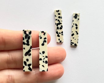 6pcs Tortoise Shell Acetate Earring Charms- Bar Rectangle Shaped Pendant Black Polka Dot connector-Earring findings-jewelry supply 34*7mm