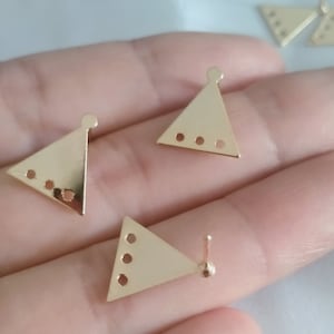 6pcs Zn Alloy Plated Gold Earring Supply Earring Post/Stud Triangle Shape Earring connector-Earring findings-jewelry supply 12mm13mm HI1319 image 1