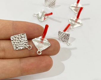 6pcs Zn Alloy Plated Silver Earring Charm Supply Earring Post/stud Square Shape Earring connector-Earring findings-jewelry supply 10MM