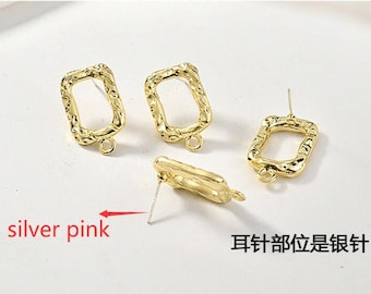 6pcs Zn Alloy Plated Gold Earring Supply Charms Rectangle Shape Earring with Silver Pin connector-Earring findings-jewelry supply 22mm*14mm