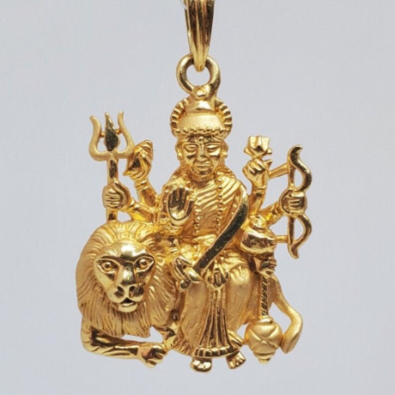 22K Yellow Gold Maa Durga Pendant Etsy