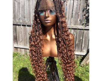 86 cm Boho Flätad Chokladbrun Helspets Syntetiskt Babyhår Knutlös Peruk
