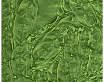 May include: Abstract image with a green, textured pattern. The design features overlapping, leaf-like shapes with intricate details and a slightly translucent appearance. The overall effect is organic and visually complex.