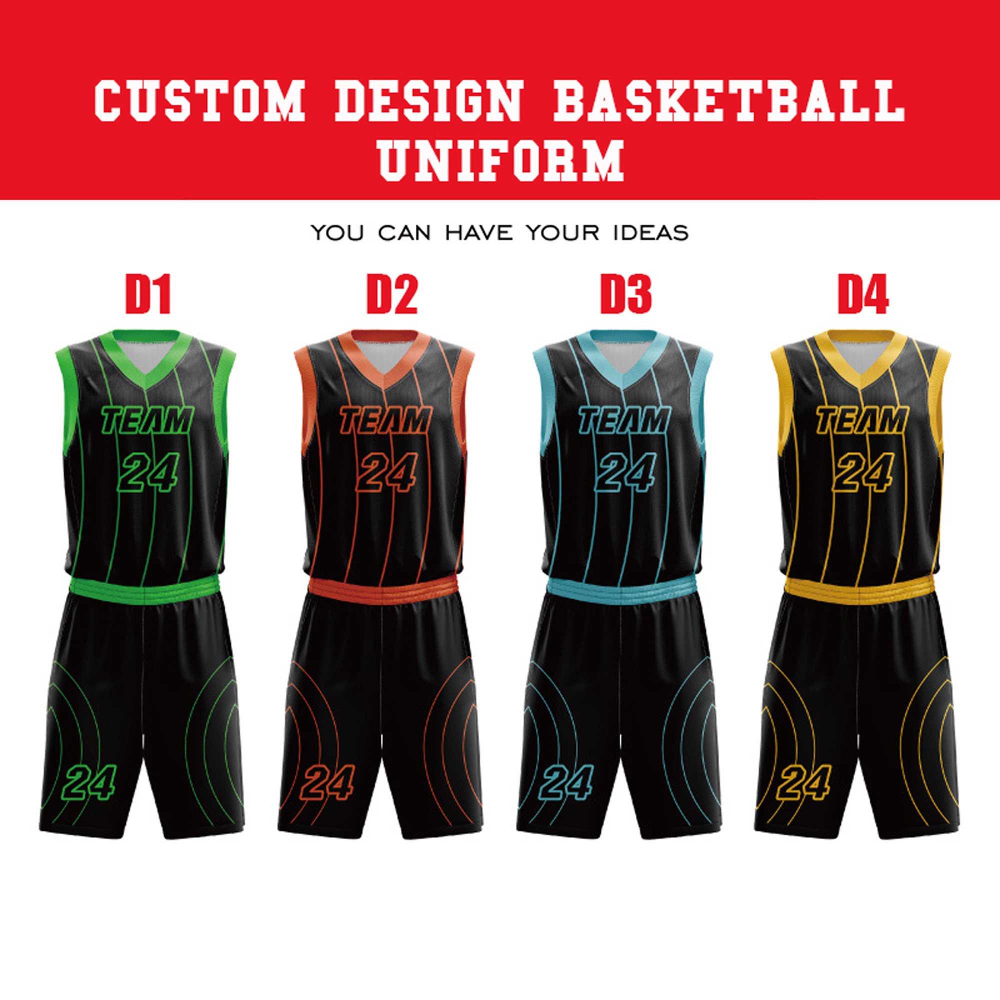 basketball jersey uniform design color red yellow blue personal design  custom sublimated sportswear customization