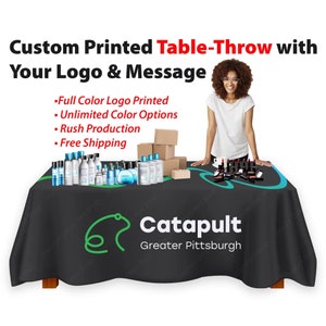 Custom Logo Tablecloth Personalized Table Throw with your Logo for Trade Show Pop Up Shop Craft Shows Wedding Banquet Vendor events image 2