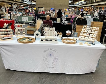 Cubiertas de mesa elásticas personalizadas con logotipo para promocionar su negocio, cubiertas de mesa elásticas, manteles ajustados de spandex para tienda emergente de ferias comerciales