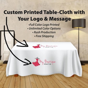 Custom Logo Tablecloth Personalized Table Throw with your Logo for Trade Show Pop Up Shop Craft Shows Wedding Banquet Vendor events image 4