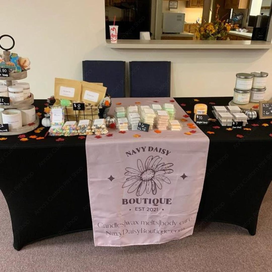 Custom Logo Table Runner Multiple Sizes Quick Turnaround, Pop up Shop