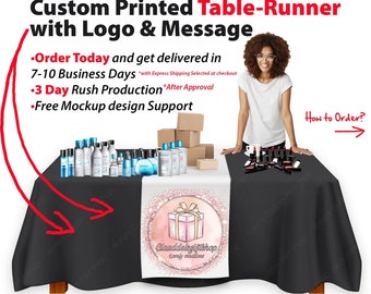 Custom Table Banner, Personalized with your Message and Logo, Craft show table runner, customized logo Runner Multiple sizes Available