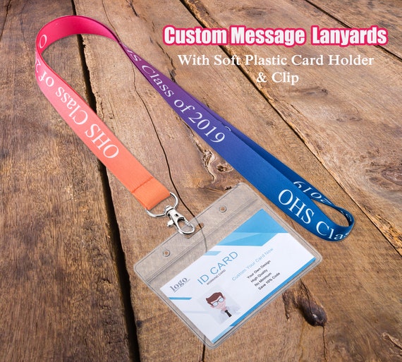 Custom Printed 3/4-In. Lanyard-Black Key Ring & Hor ID Holder - Qty: 25