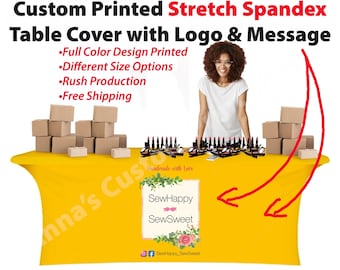 4/6/8ft Custom Stretch Spandex Table Cover with Logo or Brand Name for Event, Trade, and Craft Show Personalized Banquet Wedding Table Cloth