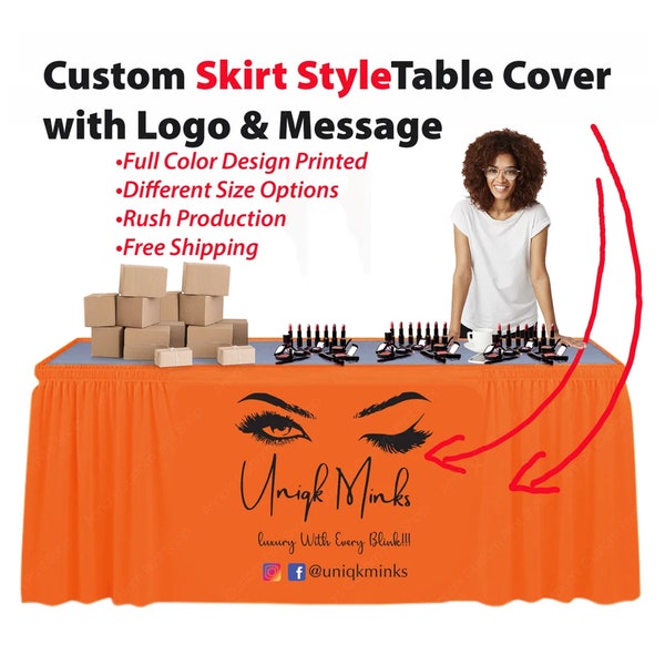 Custom Table Skirt Cover For Craft Shows Vendor Sales Events, Personalized Trade Show Table Cloth Logo, Pop Up Shop Cloth for Multivendor