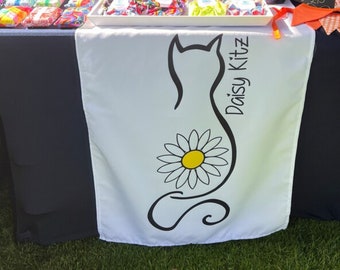 Custom table runners with brand logo, Full Color Business name printed on table banner for Pop Up Shop Craft Shows Vendor Events, Trade Show