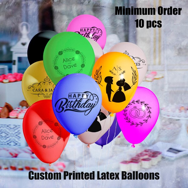 Custom Printed Latex Balloons, Personalized with your Name, 9", 10", 11", 12" sizes for your Baby Showers, Wedding, Party, Birthday balloons