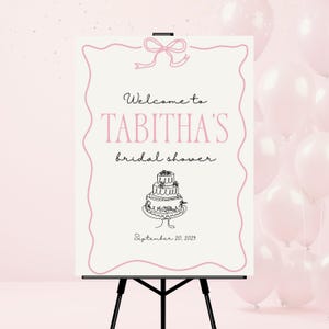 Cartello per addio al nubilato con fiocco rosa / Cartello di benvenuto per addio al nubilato / Cartello per torta nuziale / Modello modificabile