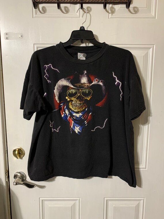 Vintage 90s American Thunder Lightning Skull T-shi