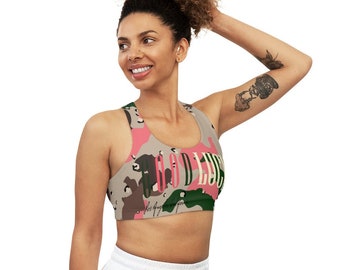 TCA Camo Print Womens Multi Sports Bra Red Adaptable Support Gym Run Workout 