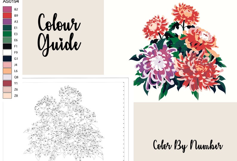 peonies color by number kit printable flower color by number etsy australia